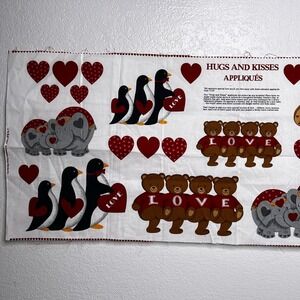 VIP Cranston Hugs & Kisses Applique Cotton Fabric Panel Cut Sew Hearts Love Dogs